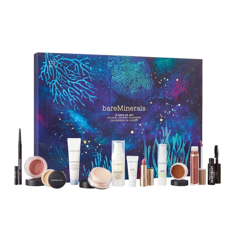 coffret beauté bleu mer calendrier de l'avent bareminerals 2023 contient 12 produits soins visage et maquillage