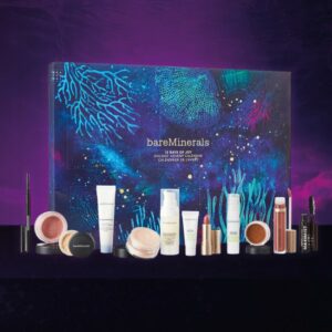 coffret beauté bleu mer calendrier de l'avent bareminerals 2023 contient 12 produits soins visage et maquillage