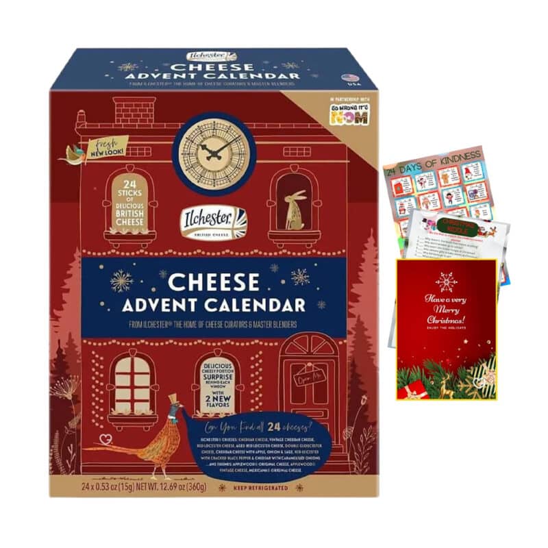 Calendrier de l'avent Fromage 2024 Ilchester Cheese contenant des fromages individuels de différentes saveurs