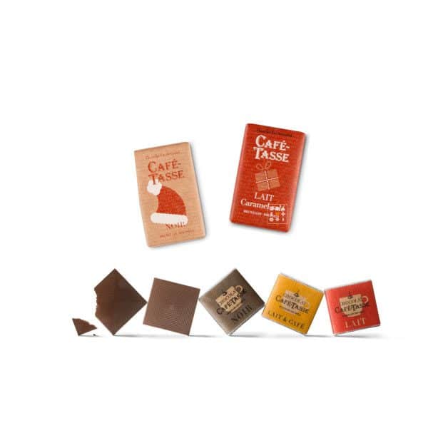 coffret rouge et or Calendrier de l'avent chocolat 2023 Café-Tasse avec 24 chocolats assortis (napolitains et minitablettes)