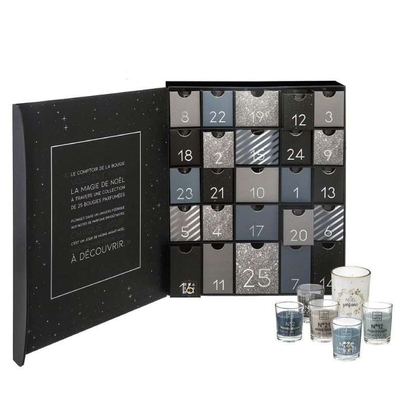coffret noir Calendrier de l'avent bougies 2024 Atmosphera