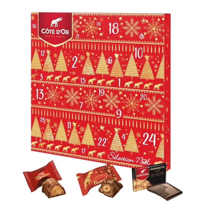 Calendrier de l'Avent cote d'or 2024 contenant chocolat noir et chocolat au lait - caramel