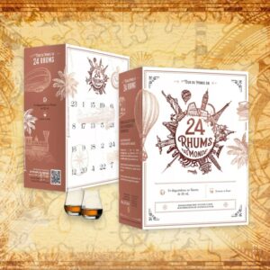 coffret alcool Calendrier de l'Avent Rhums du monde 2023 contenant 24 rhums et 2 verres