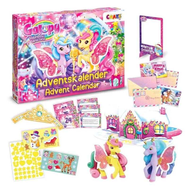 Calendrier de l'avent Galupy 2024 contenant des jouets et accessoires mour fille sur le thème des poney