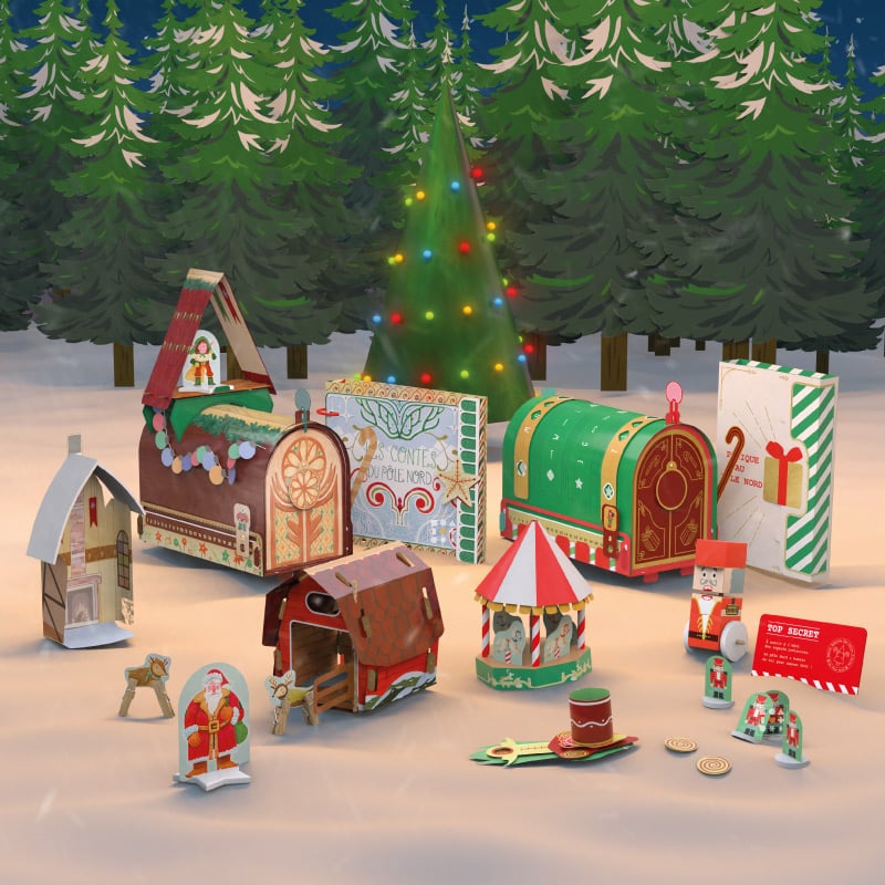 coffret vert forme boite aux lettres Calendrier de l'Avent Pandacraft 2024 pour enfants avec livres et activités ludiques