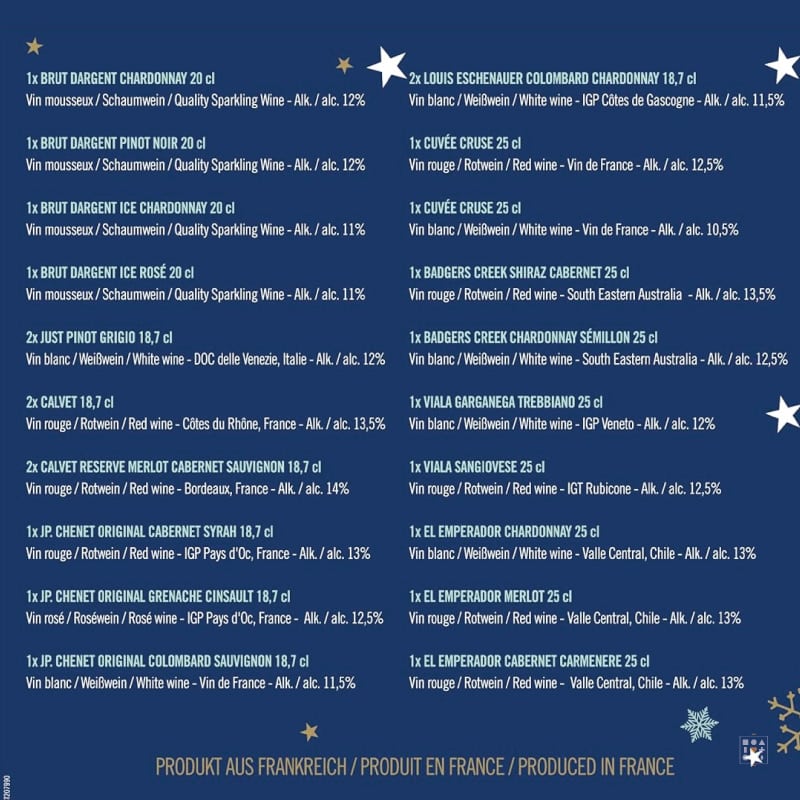 Détail Calendrier de l'avent vins 2024 assortiment adulte 24 bouteilles vin