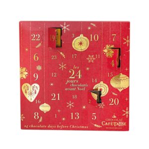 coffret rouge et or Calendrier de l'avent chocolat 2023 Café-Tasse avec 24 chocolats assortis (napolitains et minitablettes)