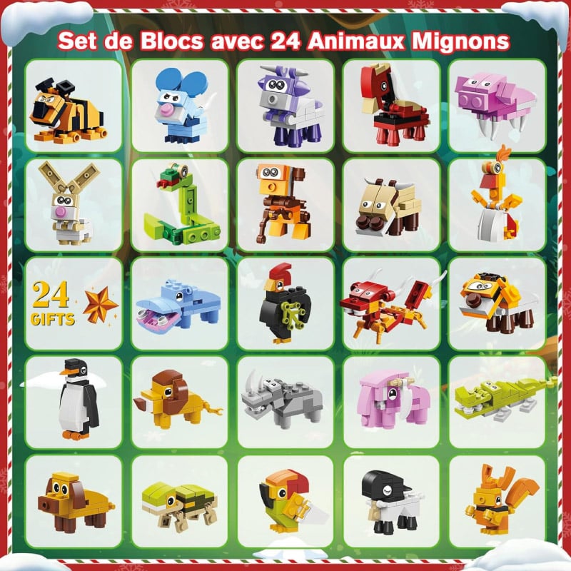 Calendrier de l'Avent jouet briques 2023 enfant construction animaux