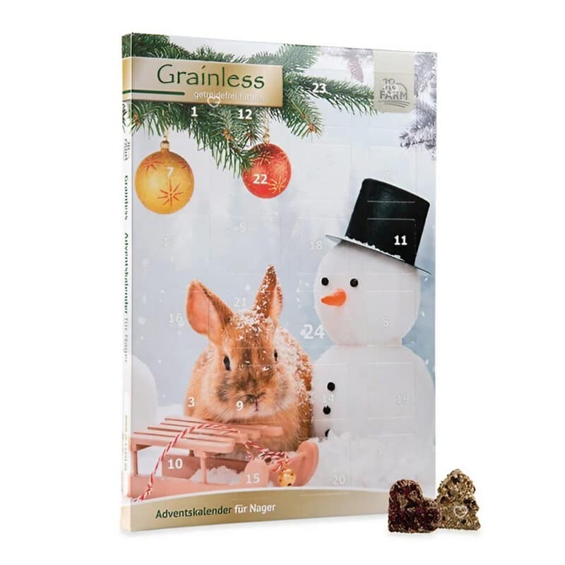 Calendrier de l'avent grainless 2024 contenant 24 friandises pour lapin et rongeur