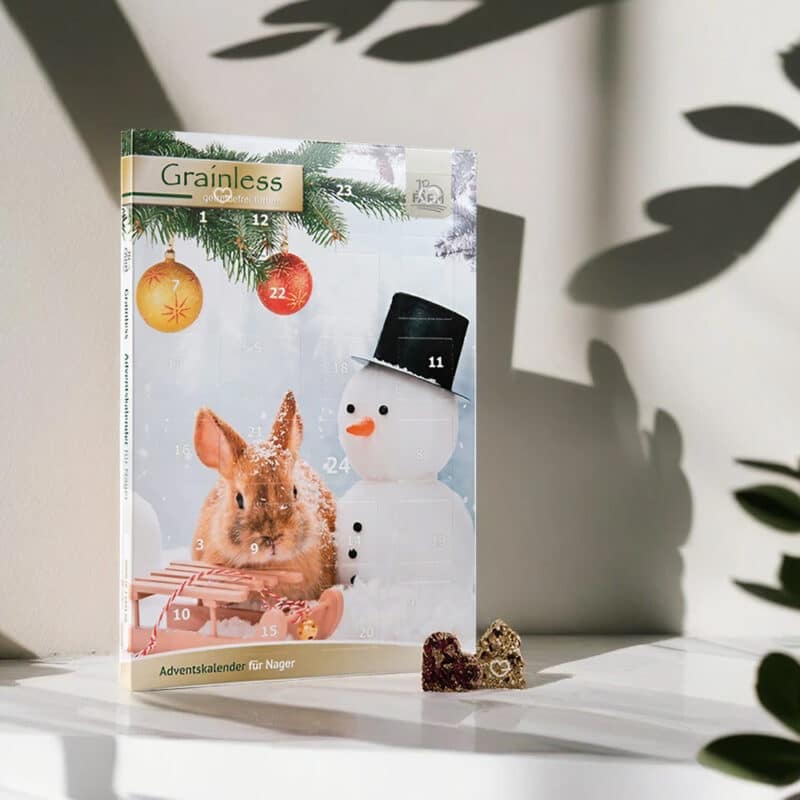 Calendrier de l'avent grainless 2024 contenant 24 friandises pour lapin et rongeur