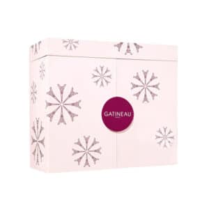 Calendrier de l'Avent Gatineau 2024 dans un coffret beauté rose, contenant 12 produits de soins du visage haut de gamme