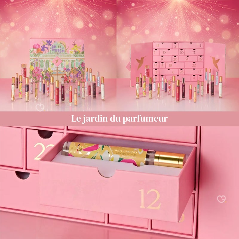 tiroir Coffret beauté parfum décoré Calendrier de l'Avent Adopt 2024 contenant des parfums senteurs différentes et des soins