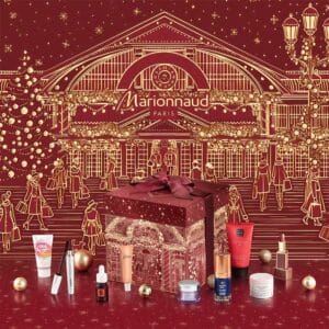 coffret beauté rouge bordeaux marionnaud 2024 contenant 25 surprises beauté soins, maquillage,