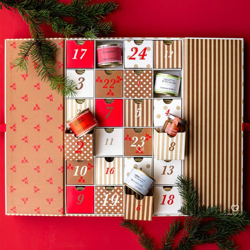 calendrier de l'avent comtesse du barry 2024 contenant 24 spécialités gourmandes salées : terrine; foie gras; rillette