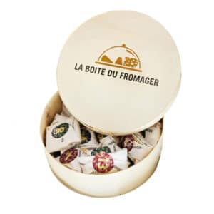 Coffret bois rond Calendrier de l'avent fromage 2024 la boite du Fromager contenant 24 fromages différents