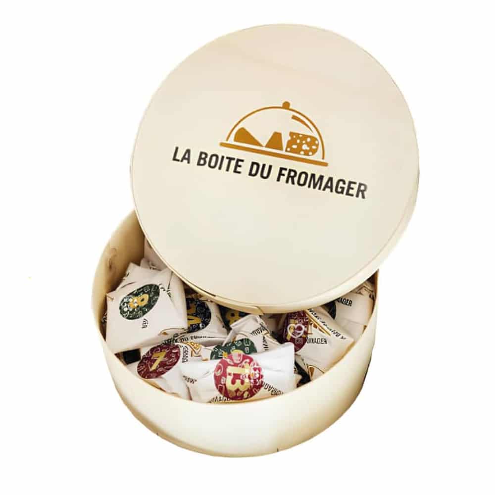 Coffret bois rond Calendrier de l'avent fromage 2024 la boite du Fromager contenant 24 fromages différents