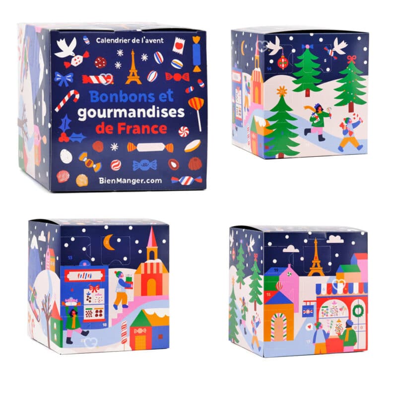 coffret gourmandises cube calendrier de l'avent bonbons avec 48 sucreries; bonbon; calissons; sucre d'orges pour attendre noel 2024