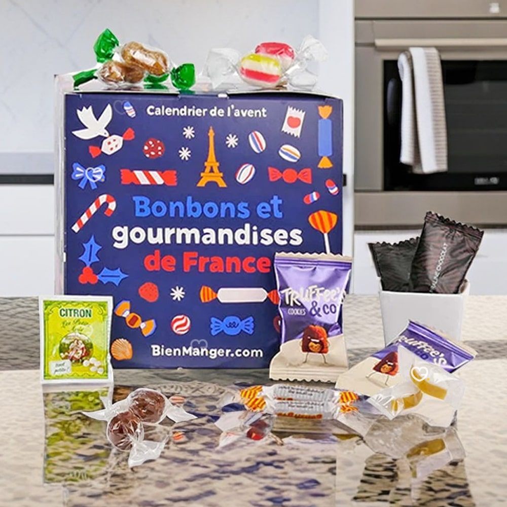 coffret gourmandises cube calendrier de l'avent bonbons avec 48 sucreries; bonbon; calissons; sucre d'orges pour attendre noel 2024