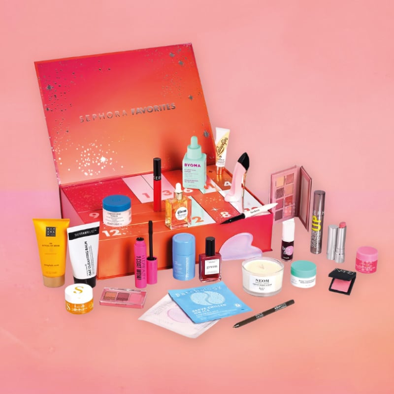 Coffret beauté orange Calendrier de l'Avent Sephora 2023 favorites avec 26 produits multimarque cosmetique visage, corps et cheveux
