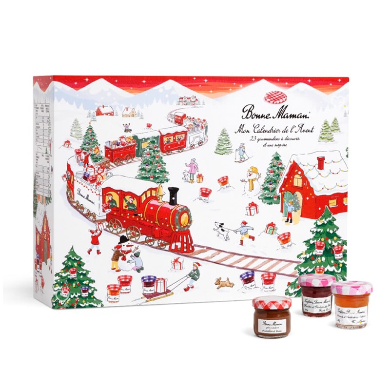 coffret gourmand Calendrier de l'avent Bonne Maman 2024 avec des confitures, gateaux et infusions