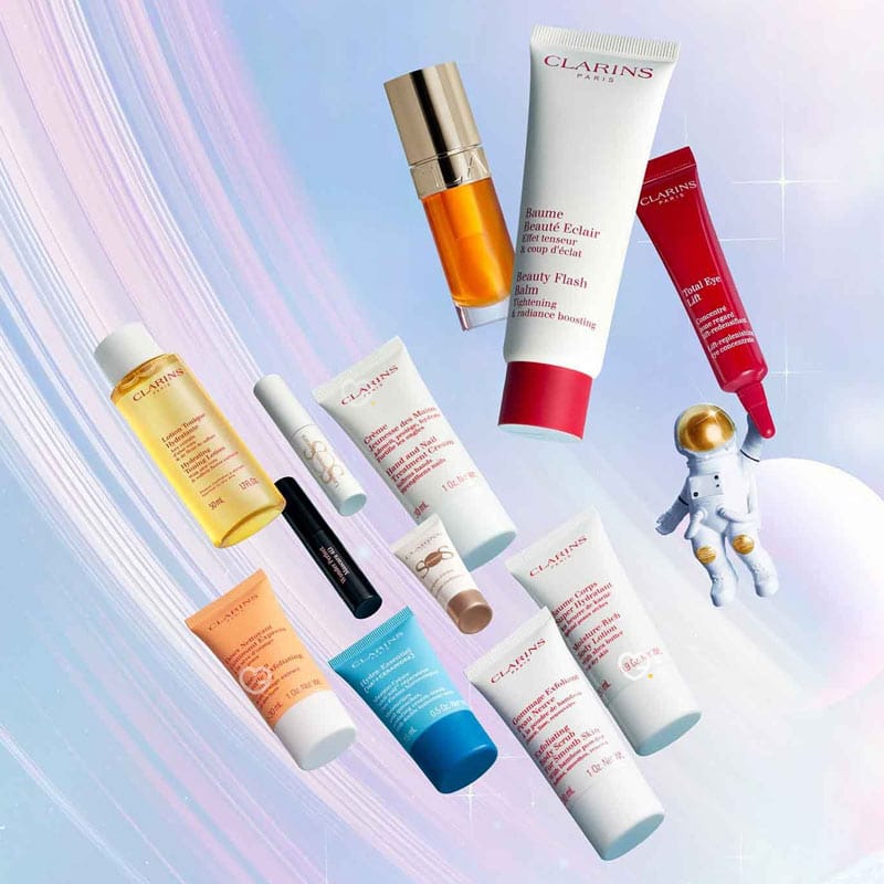 coffret maison de beauté calendrier de l'avent clarins 2024 contenant 12 produits cosmétiques visage et maquillage