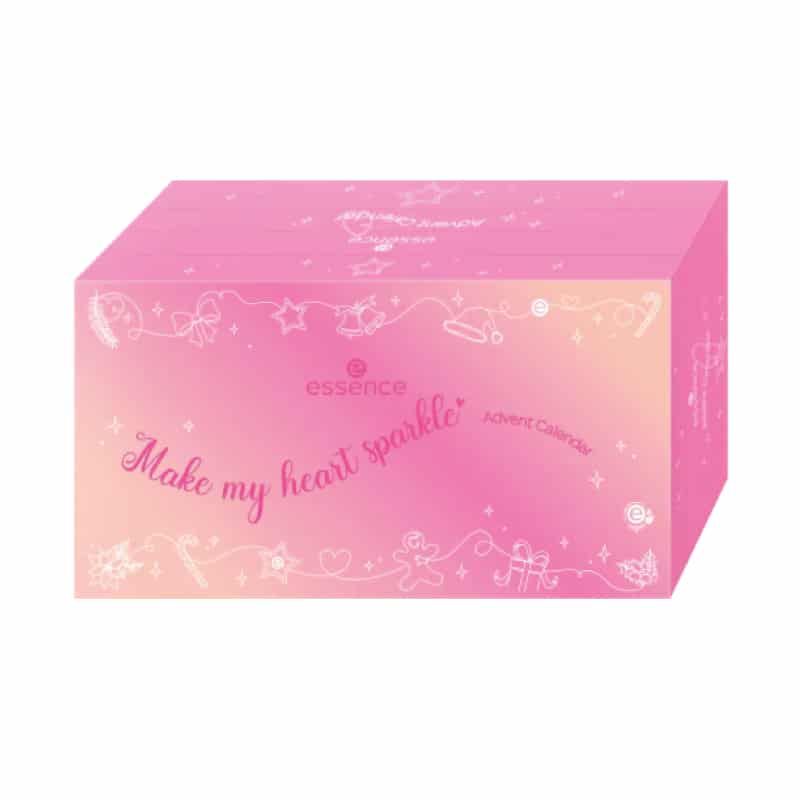 Calendrier de l'Avent Essence 2024 coffret Beauté ferme contenant cosmétiques visage et corps, maquillage et accessoires makeup