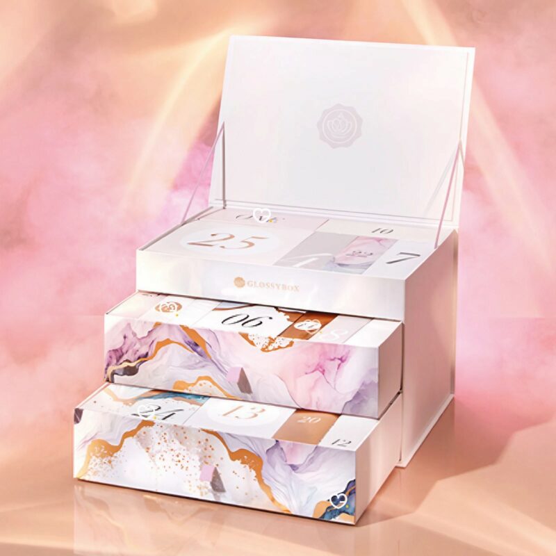 coffret beauté couleur marbre Calendrier de l'avent glossybox 2024 avec 27 produits beauté visage corps cheveux multimarque