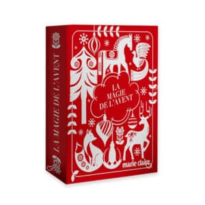 coffret beauté rouge calendrier de l'avent Marie Claire 2024 contenant 24 produits beauté; soins visage, maquillage, bijou