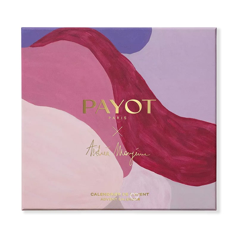 calendrier de l'avent payot 2024 illustré par Andréa Mongénie contenant 24 produits de beauté pour les soins visage et corps
