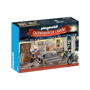 coffret jouet enfant calendrier de l'Avent Playmobil représentant des scènes de police au musée avec moto et accessoires