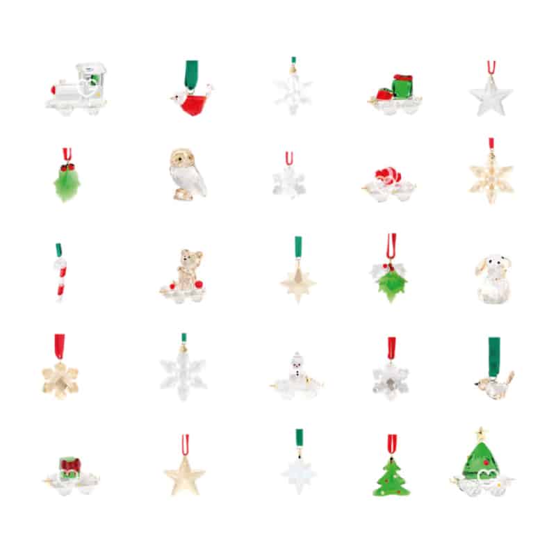 contenu complet du Calendrier de l'Avent Swarovski 2024 avec figurines pour décorer table ou sapin