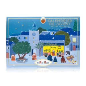 Coffret gourmand gourmand calendrier de l'Avent le Roy René 2024 avec 24 surprises sucrées pour attendre Noel : calisson; nougat; pate à tartiner ou encore confiture et amande chocolat