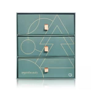 calendrier de l'avent asambeauty 2024 version premium coffret luxueux en turquoise et or contenant 24 produits de beauté pour des soins visage, corps, cheveux et maquillage