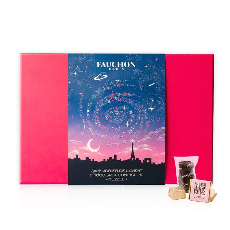 coffret chocolat illustré calendrier de l'avent fauchon 2024 douceurs chocolatées calissons, carré chocolat