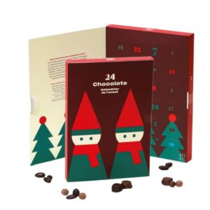 Calendrier de l'Avent chocolats bio et équitables de Nature & Découvertes 24 douceurs chocolatées bonbon; enrobée; bille