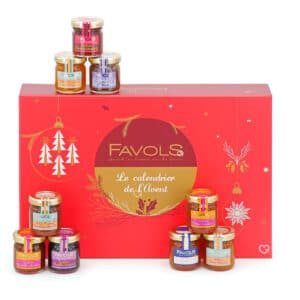 Calendrier de l'avent Favols 2024 contenant 24 pots de confitures