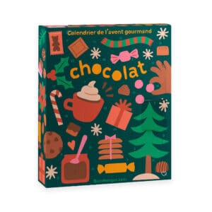 calendrier de l'avent chocolat gourmand 2024 décoré esprit noel contenant 24 surprises chocolatées truffe, guimauve, pate a tartiner