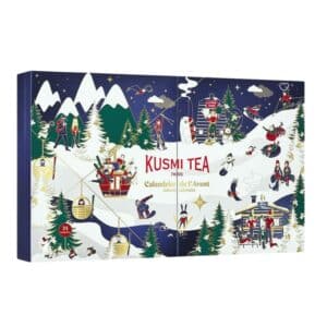 coffret bleu illustré sports Calendrier de l'avent Kusmi Tea 2024 thés bio : thés noirs; thés verts; blanc infusions