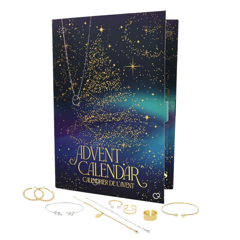 calendrier de l'avent mes-bijoux contenant 24 bijoux dorés et argentés pour femme (bague, bracelet; collier;.)