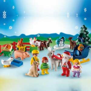 Calendrier de l'Avent Playmobil 1.2.3 avec des animaux de la ferme et le Père Noël en traîneau pour les enfant de 1 ans fille et garcon