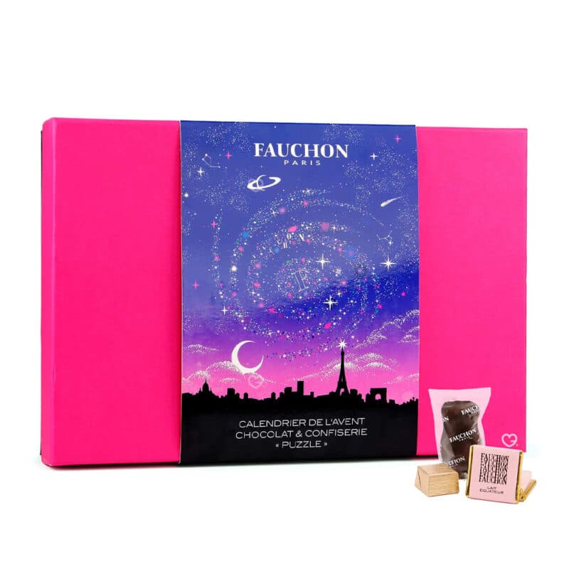 coffret chocolat illustré calendrier de l'avent fauchon 2024 douceurs chocolatées calissons, carré chocolat
