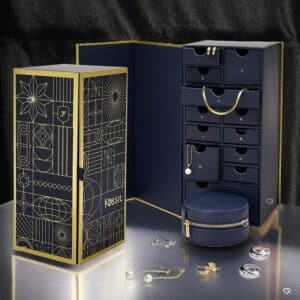 coffret luxueux calendrier de l'avent fossil 2024 contenant 12 bijoux bracelet; collier; boucles d'oreilles