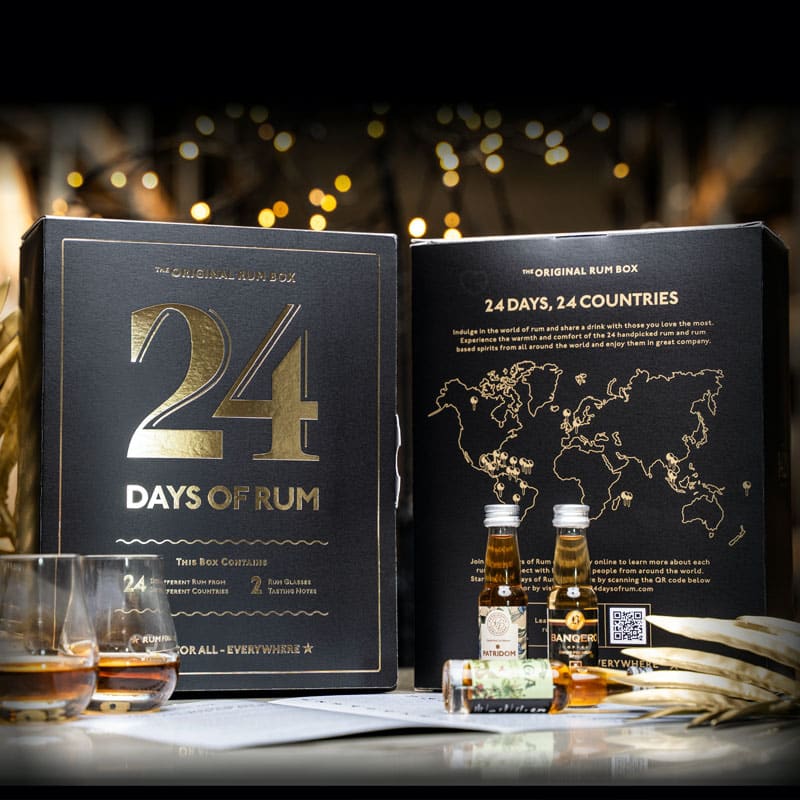Calendrier de l'avent 24 days of Rum 2024 edition black avec 24 Rhum alcool adulte avec 2 verres dégustation