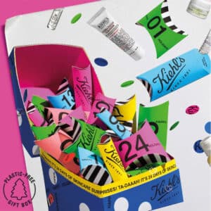 coffret beauté illustré Calendrier de l'Avent Kiehl's 2024 contenu complet avec 24 cosmétiques visage, corps et cheveux