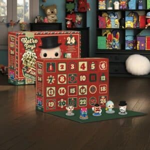Calendrier de l'Avent funko Retro toys 2024 ouvert avec figurines Hasbro : Monsieur Patate, Luciole Playskool, Uncle Pennybags