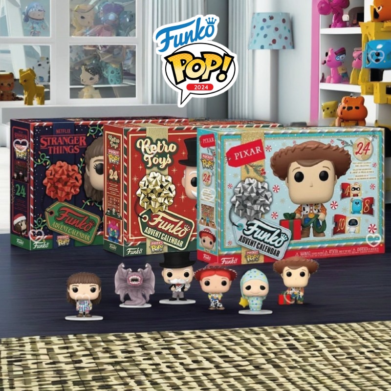 Nouvelles version 2024 des Calendrier de l'Avent funko pop : figurines Retro Toys, Pixar et Stranger Things
