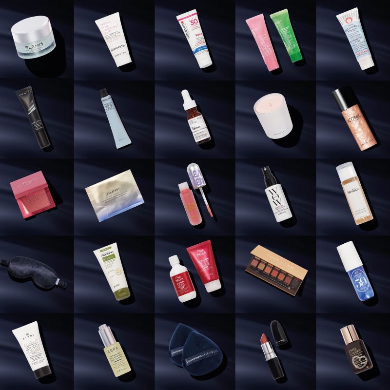 contenu complet du Calendrier de l'Avent Lookfantastic 2024 contenant 27 produits de beauté de multi marque de luxe : visage, corps, maquillage...