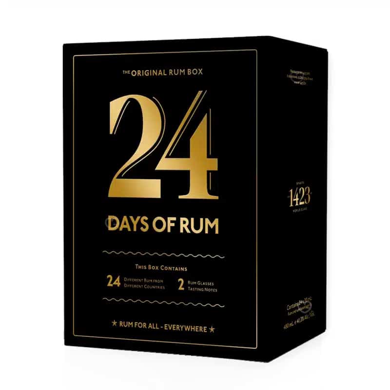 Calendrier de l'avent 24 days of Rum 2024 edition black avec 24 Rhum alcool adulte avec 2 verres dégustation