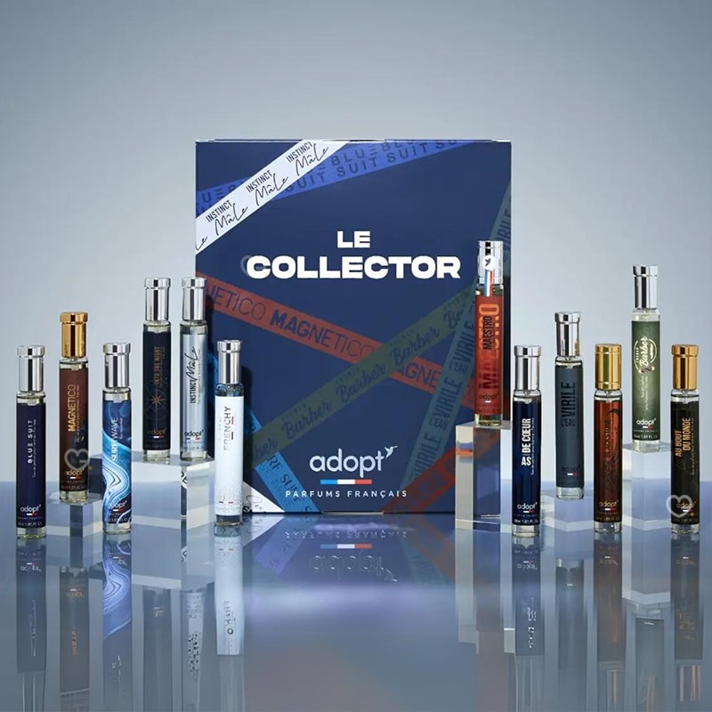 coffret beauté bleu calendrier de l'avent adopt homme 2024 avec 12 parfums pour la gente masculine