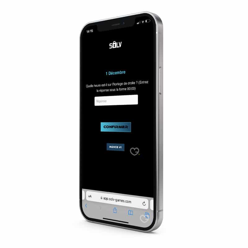 application mobile du calendrier de l'avent escape game 2024 présenté sous forme de livre contenant 24 enigmes et casse tete pour adulte